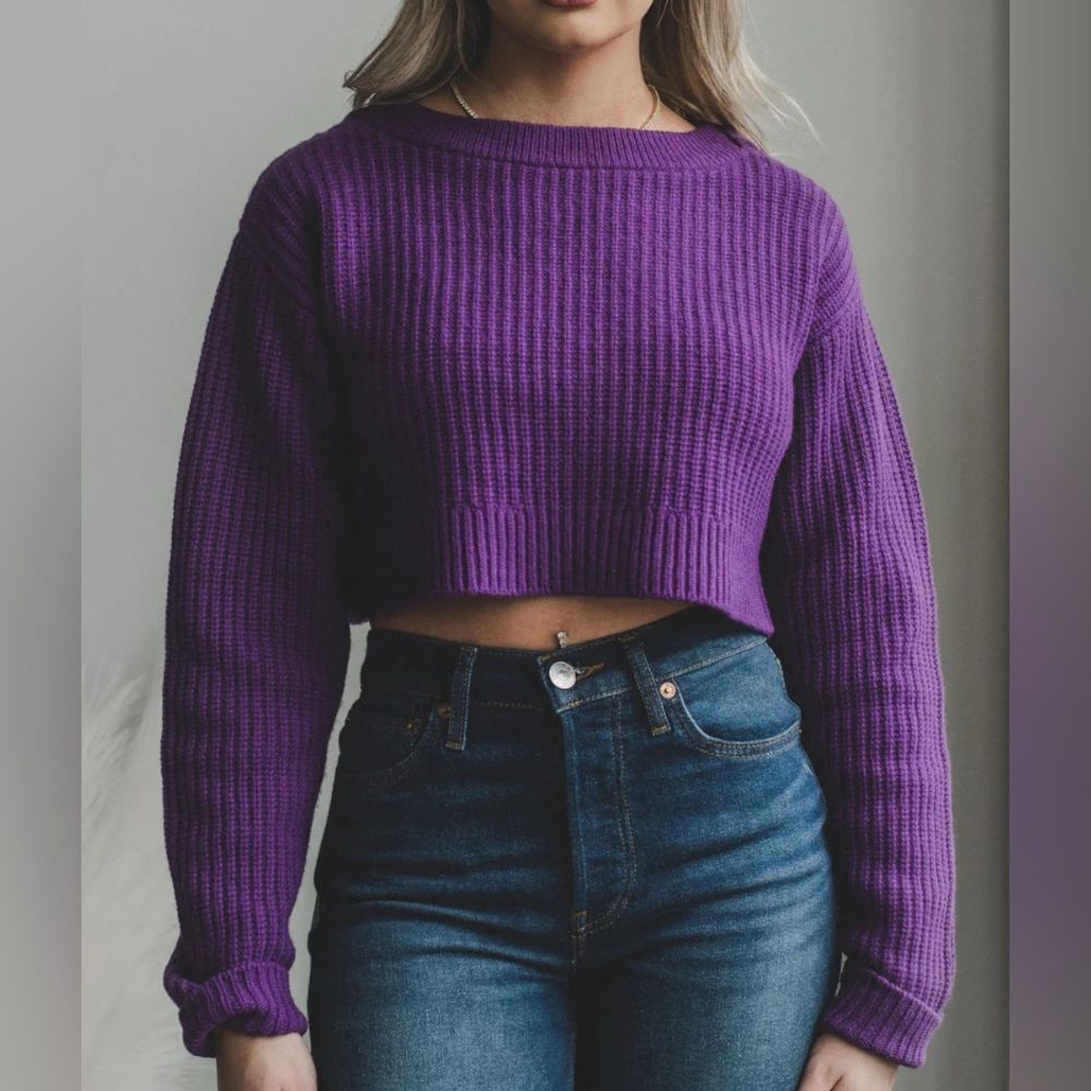 NWT Re/Done Boatneck Pullover Sweater Size SMALL‎ Purple REDONE 100% Wool